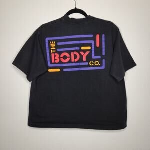 Vintage The Body Co Workout Puff Print Boxy Shirt Lifting Large Black Crop